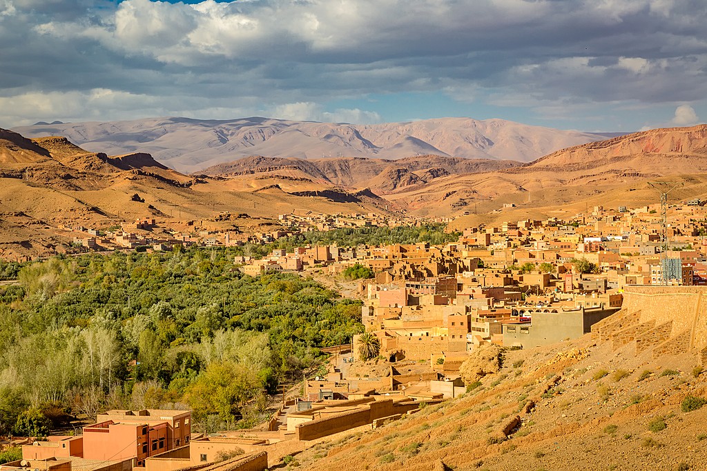 View of the valley with the city Boumalne Dades in Morocco